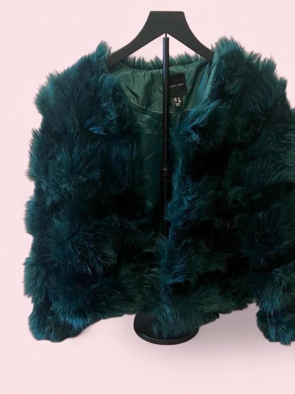 New Look Deep Teal Faux Fur Cropped Jacket